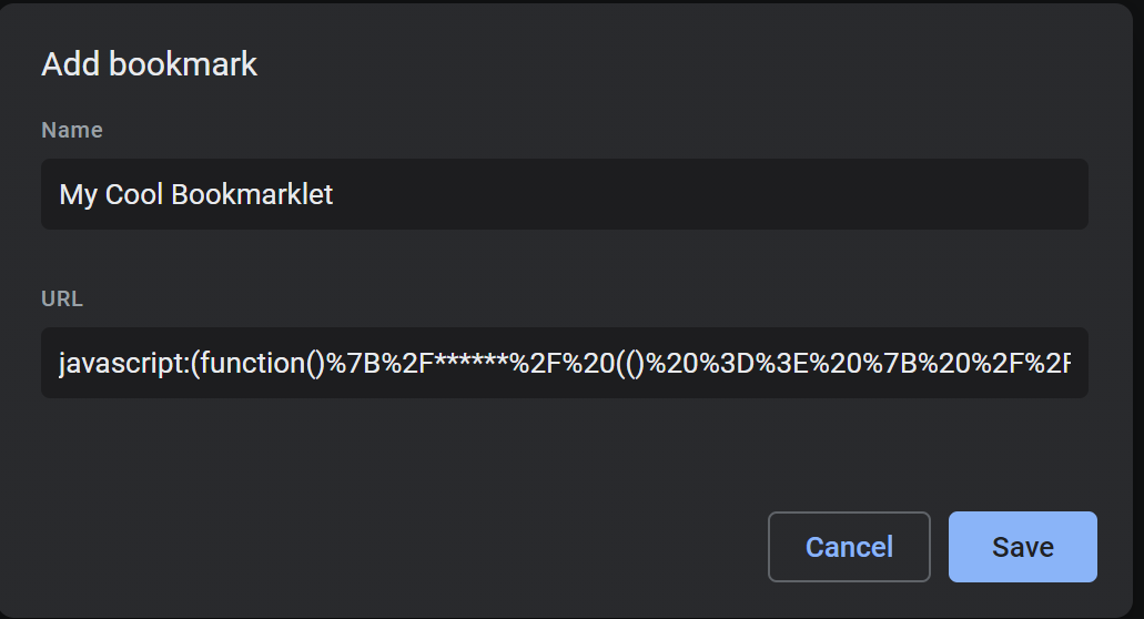 adding bookmarklet to chrome