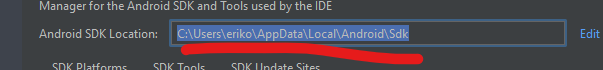Android SDK location